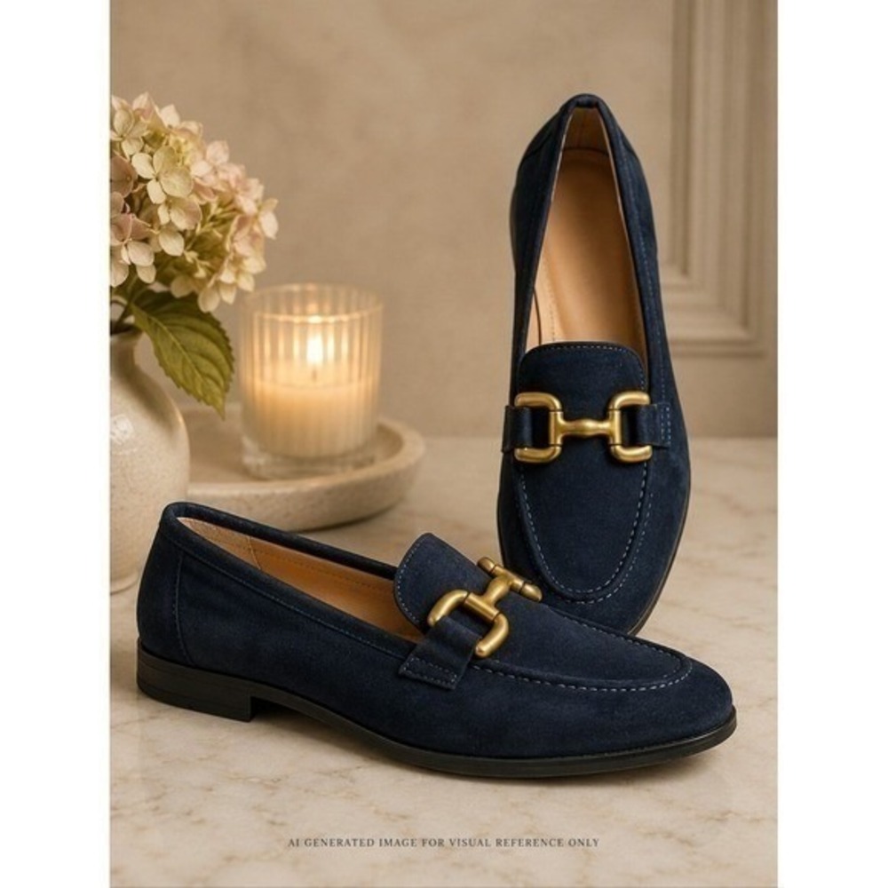 Faux Suede Buckle Loafers Size 10 Navy New NWT